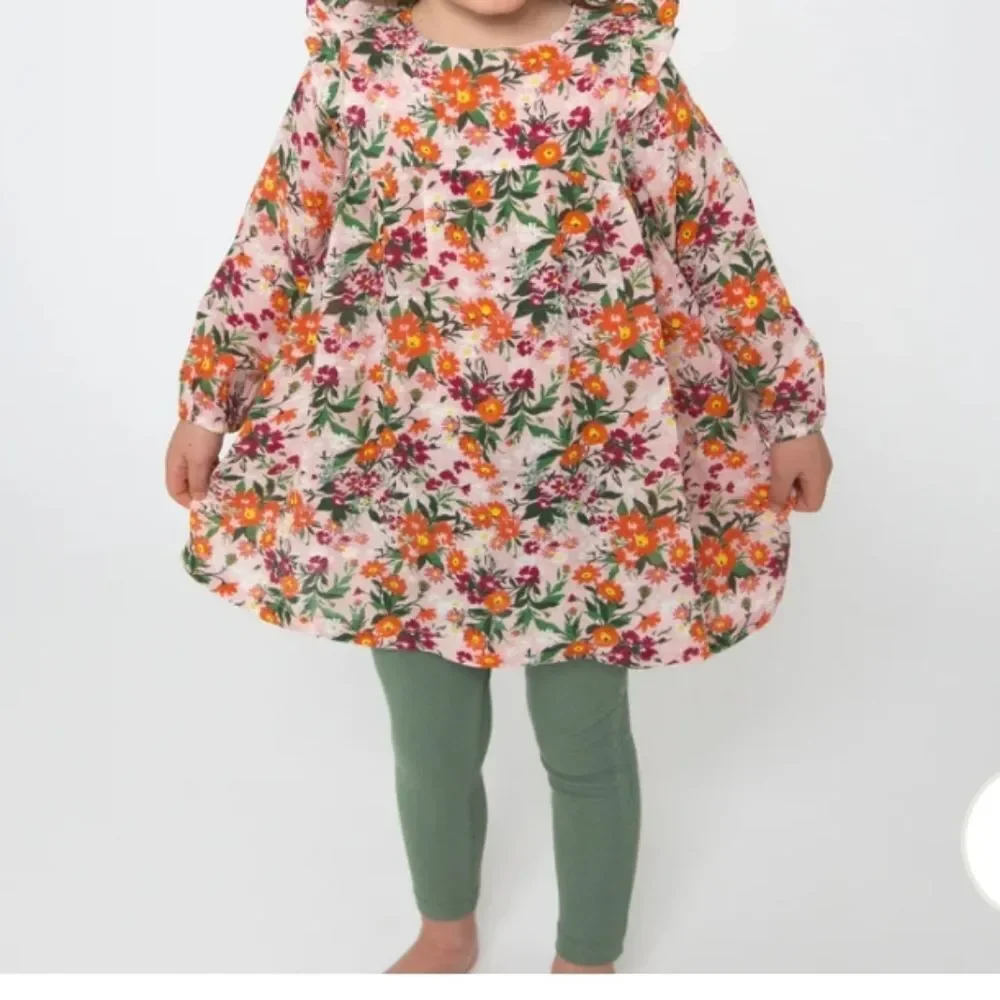 🔥clearance🔥RUFFLE SHOULDER DRESS AND LEGGING - AUTUMN DAYS FLORAL